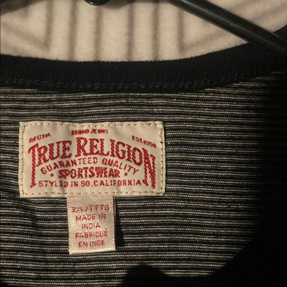 True‎ Religion Gray Long Sleeve Henley Tee